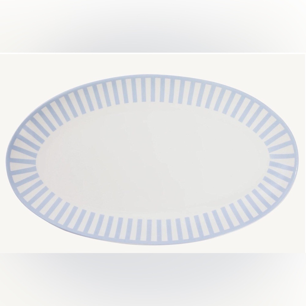 Round House Blue and White Striped Oval Platter